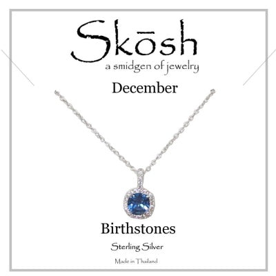 Skosh Silver December Birthstone w/ CZ Halo Necklace 16+2