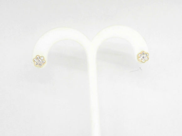 14k Yellow Gold Diamond Flower Stud Earrings