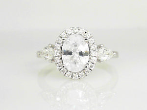 14K WG .65 CT Diamond Semi Mounting For Oval Stone w/ Halo & Pear Accents #17385