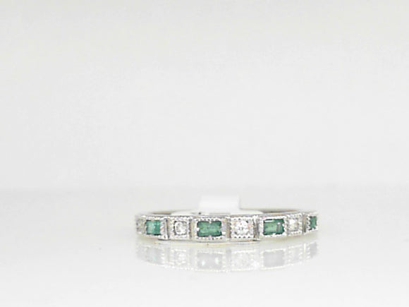 White Gold Diamond and Emerald Stackable Band
