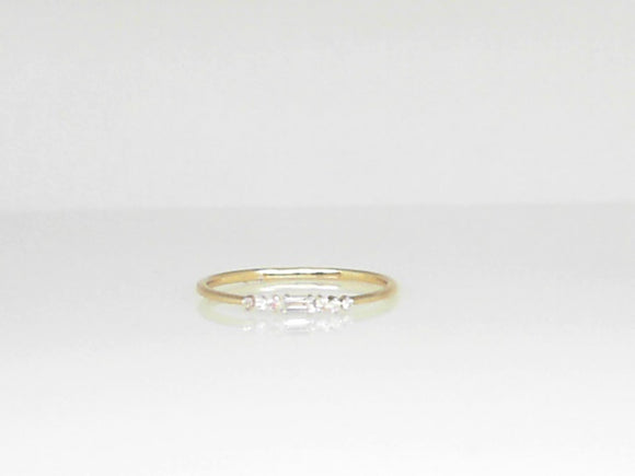 Yellow Gold Stackable Diamond Band with Baguette and Round Diamonds