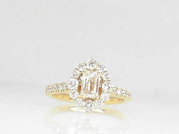 18k Yellow Gold Emerald Cut Diamond Engagement Ring with Halo