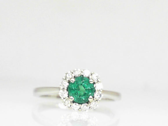 14k White Gold Emerald (0.51ct) with Diamond Halo Ring