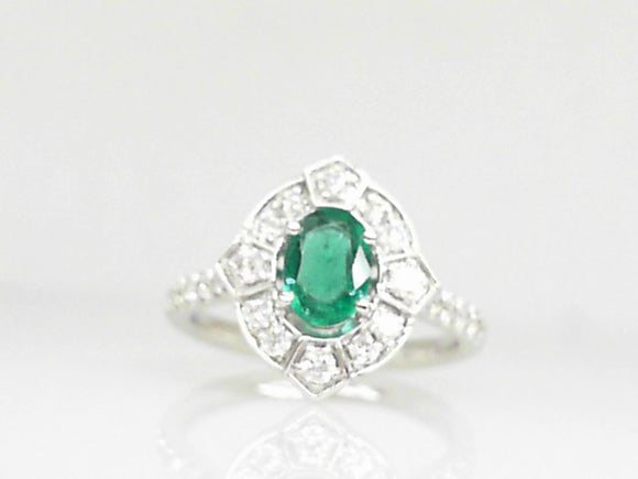 14k White Gold Emerald (0.47ct) and Diamond Halo Ring