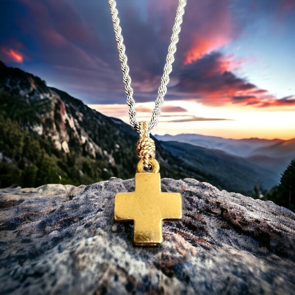 Earth Grace Gold Plated Block Cross Necklace