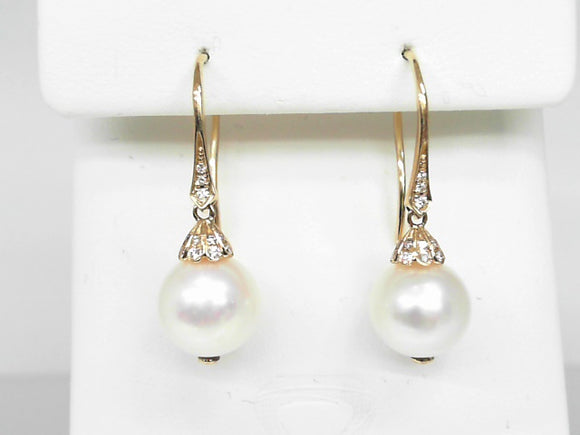 14K YG .10 CT Diamond and Pearl Earrings
