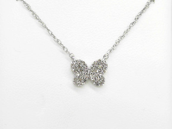 10K WG .19 CTW Pave Diamond Butterfly Necklace 18