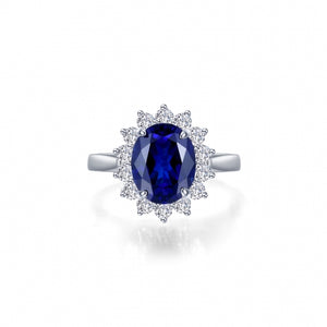 Lafonn Oval Lab Grown Sapphire Ring with Simulated Diamond Halo