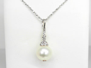 14K WG 9MM Pearl and .20 CT Diamond Necklace 18"