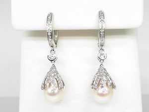 14K WG .54 CT Diamond and Pearl Earrings