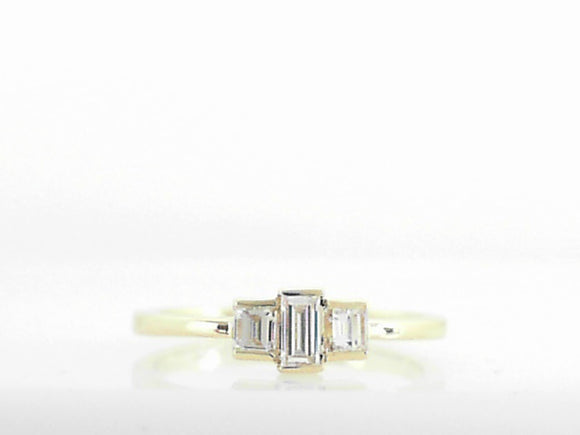 14k Yellow Gold Baguette Center Stone with 2 Emerald Cut Diamonds - Trinity Stone Ring