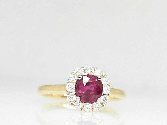 14k Yellow Gold Ruby (0.84ct) with Diamond Halo Ring