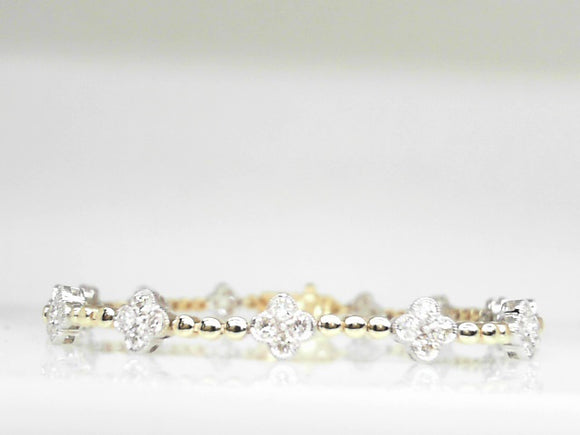 14k Two-Tone Diamond (1.78ct) Clover Design Beaded Link Bracelet Size 7
