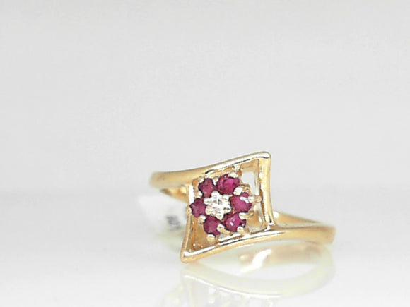 Yellow Gold Ruby and Diamond Flower Cluster