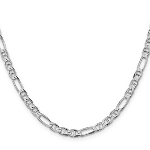 Sterling Silver Rhodium Plated 4.5mm Figaro Anchor 18" Chain