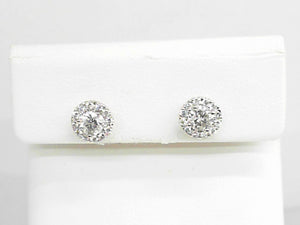 White Gold Diamond Studs with Round Center and Halo, 1 Ct Total