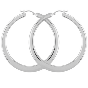 Sterling Silver Flat Tappered Round Hoop Earrings