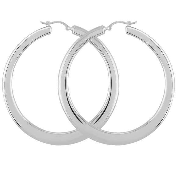 Sterling Silver Flat Tappered Round Hoop Earrings