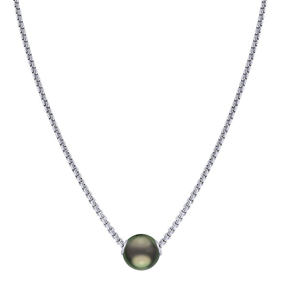 Sterling Silver Tahitian Pearl Solitaire Necklace