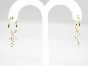 Yellow Gold Diamond Cross Dangle Hoop Earrings