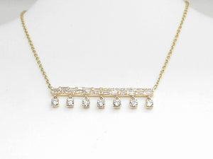 14k Yellow Gold Bar Necklace with Round (0.07ct) and Baguette (0.14ct) Diamonds