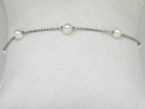 White Gold Freshwater Pearl Station Bracelet