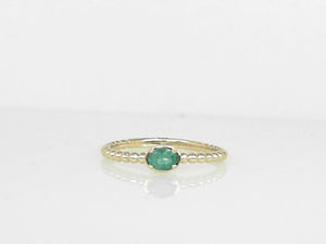 Yellow Gold Dainty Oval Emerald Beaded Ring