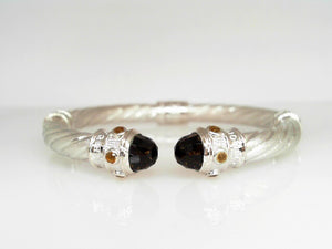 Goldman Kolber Sterling Silver Tisted Cable Cuff w/ Smokey Quartz & Citrine Gemstones 7"