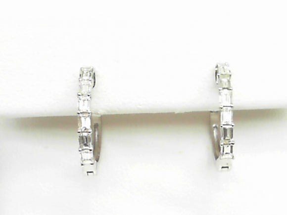 14K WG .52 CTW Baguette Diamond Hoop Earrings