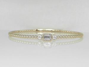 Yellow Gold Bezel Set Baguette Beaded Diamond Flex Bangle