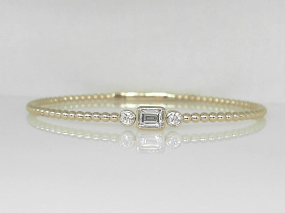 Yellow Gold Bezel Set Baguette Beaded Diamond Flex Bangle