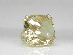 Green Gold Diamond Checkerboard Champagne Quartz Ring