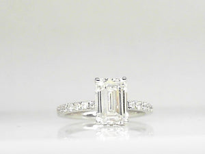 14k White Gold Lab Diamond 2.00ct Emerald Cut Center with 0.40ct Setting