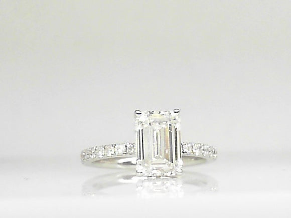 14k White Gold Lab Diamond 2.00ct Emerald Cut Center with 0.40ct Setting