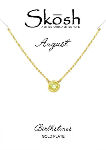 Skosh Gold Plated Bezel Set Birthstone Necklace- August