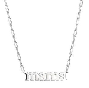 Sterling Silver Rhodium "mama" Paperclip Necklace 17+2"