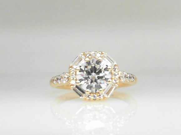 Yellow Gold Lab Grown Round Diamond Ring with Halo
