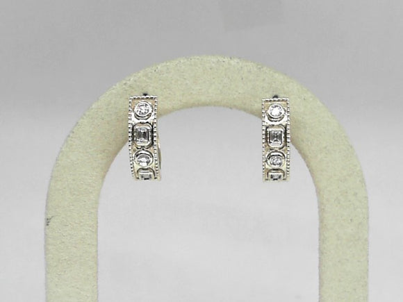 Yellow Gold Bezel Set Round and Baguette Diamond Hoops