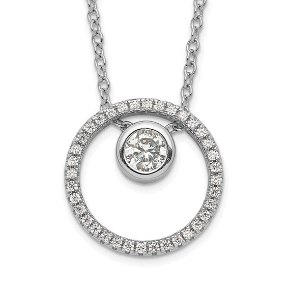 Sterling Silver/Rhodium Plated CZ Circle Necklace