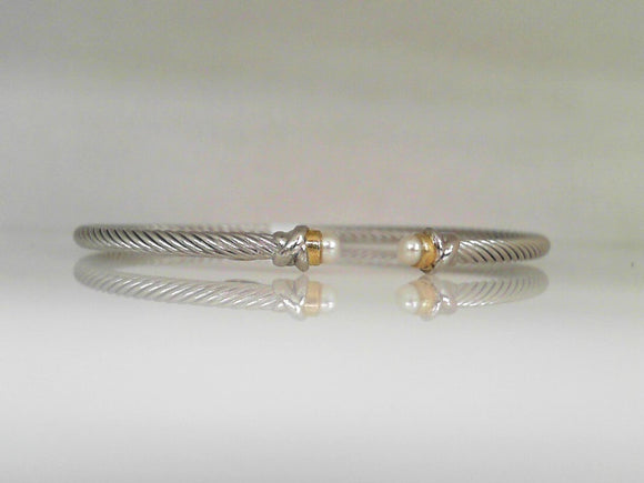 Sterling Silver/18K YG Cable Cuff with Pearls