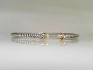 Sterling Silver/18K YG Cable Cuff with Pearls