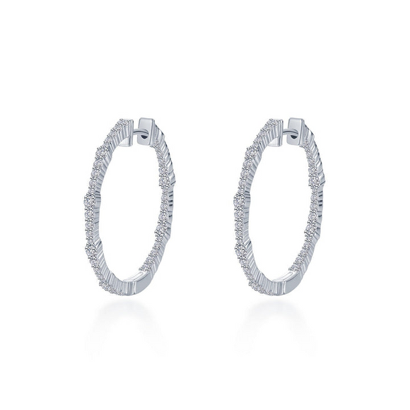 Sterling Silver 1.42ctw Bamboo Inside Out Hoop Earrings