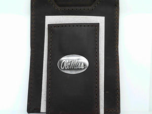 Brown Leather Ole Miss Concho Front Pocket Clip Wallet