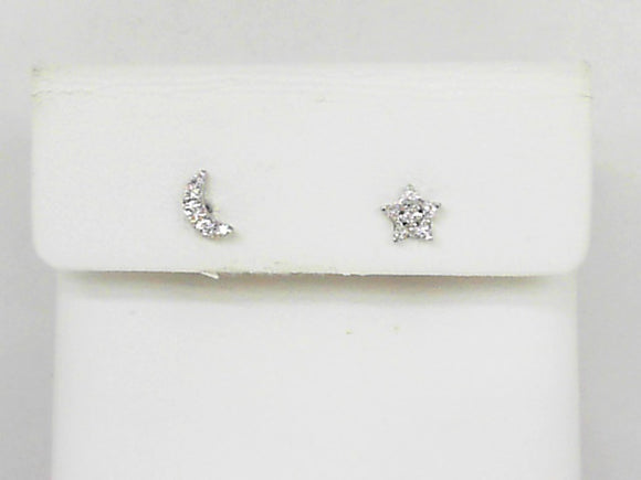 White Gold Moon and Star Diamond Studs