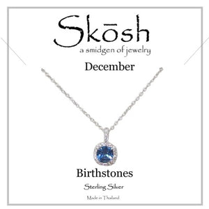 Skosh Silver December Birthstone w/ CZ Halo Necklace 16+2"