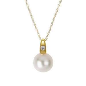 14k Yellow Gold Freshwater Pearl with 0.02ct Diamond Pendant