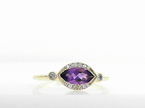 Yellow Gold Diamond and Amethyst Marquise Eye Ring