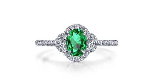 Lafonn Simulated Diamond/Oval Emerald Ring