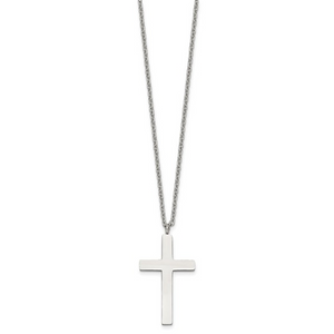 Stainless Steel Polished Cross Pendant and Cross Set 18"