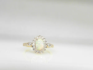 14k Yellow Gold Diamond and Opal Ring